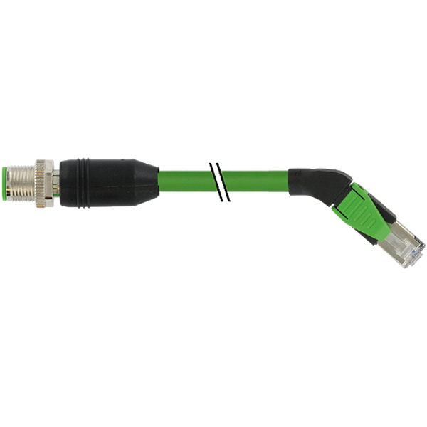 M12 male 0° D-cod./RJ45 45° right PUR 1x4xAWG22 shielded gn 3m image 1