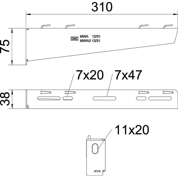 MWAG 12 31 A4 Wall and support bracket for mesh cable tray B310mm image 2