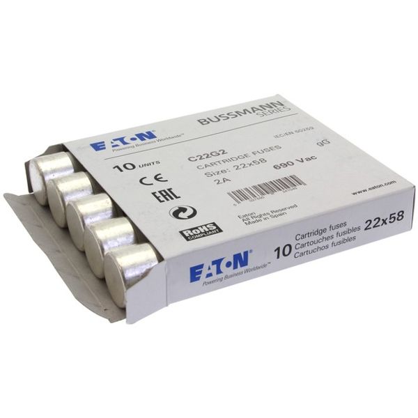 Fuse-link, LV, 2 A, AC 690 V, 22 x 58 mm, gL/gG, IEC image 1