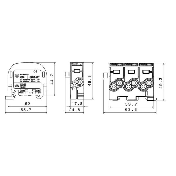 CU-Main branch terminal, 25mmý, 1-pole insulated black image 3