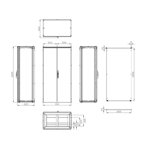 Modular enclosure 2 door IP54 H=2000 W=1000 D=600 mm image 3