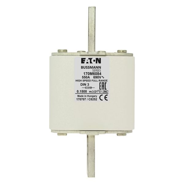 Fuse-link, high speed, 550 A, AC 690 V, DIN 3, 75 x 89 x 150 mm, gR, DIN, IEC, single indicator image 6