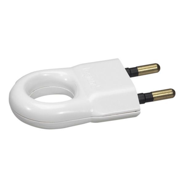 Flat male plug without plastic ground - with extraction ring - blister pack - white image 1