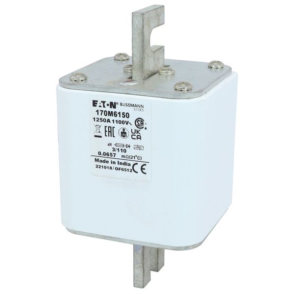 Fuse-link, high speed, 1250 A, AC 1100 V, size 3, 76 x 90 x 139 mm, aR, DIN, IEC, single indicator image 8