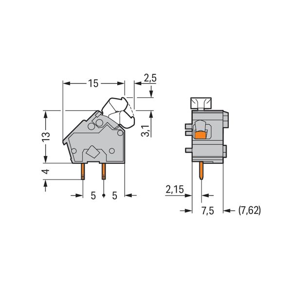 Stackable PCB terminal block push-button 2.5 mm² orange image 6