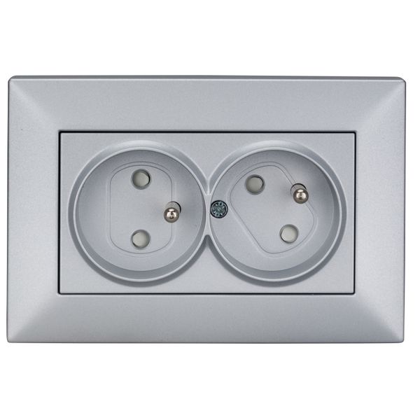 Pin compact socket outlet 2x2P+E, 45ø turned, silver image 4
