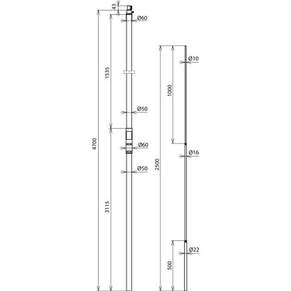 Supporting tube D 50mm L 4700mm GRP/StSt w. air-termin.rod D 22/16/10m image 2