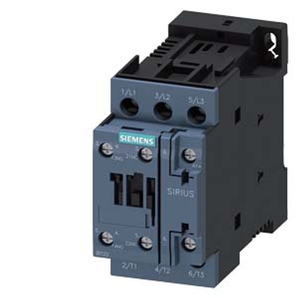 power contactor, AC-3e/AC-3, 25 A, 11 kW / 400 V, 3-pole, 12 V DC, 0.7-1.25* Us, auxiliary contacts: 1 NO + 1 NC, image 1