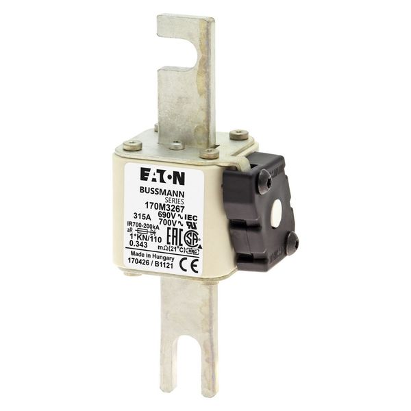 Fuse-link, high speed, 315 A, AC 690 V, compact DIN 1, 45 x 58 x 134 mm, aR, DIN, IEC, type K indicator, 110 mm centres image 5