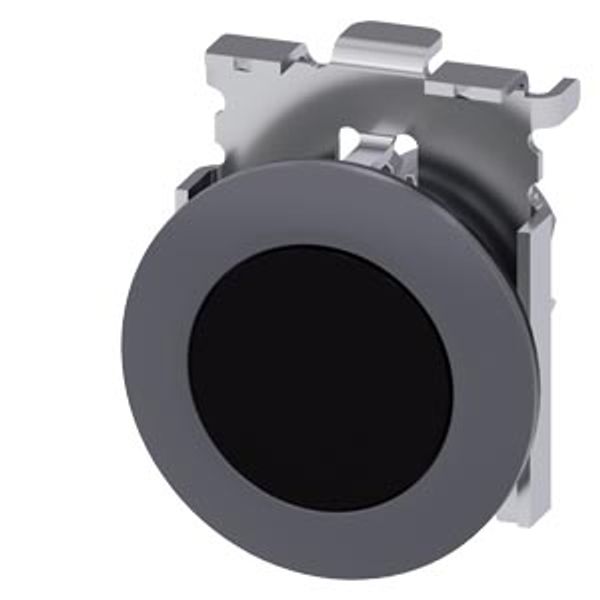 Pushbutton, 30 mm, round, Metal, matte, black, front ring for flush installation, latching, Push-to-release  3SU1060-0JA10-0AA0-Z Y10 image 1