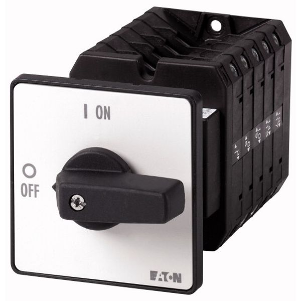 On-Off switch, T5B, 63 A, rear mounting, 5 contact unit(s), 10-pole, with black thumb grip and front plate image 1