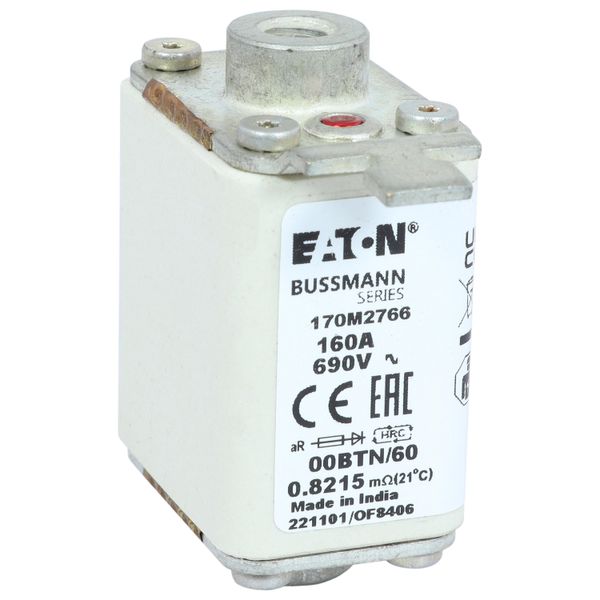 Fuse-link, high speed, 160 A, AC 690 V, size 00, 30 x 62 x 64 mm, aR, IEC, single indicator image 30