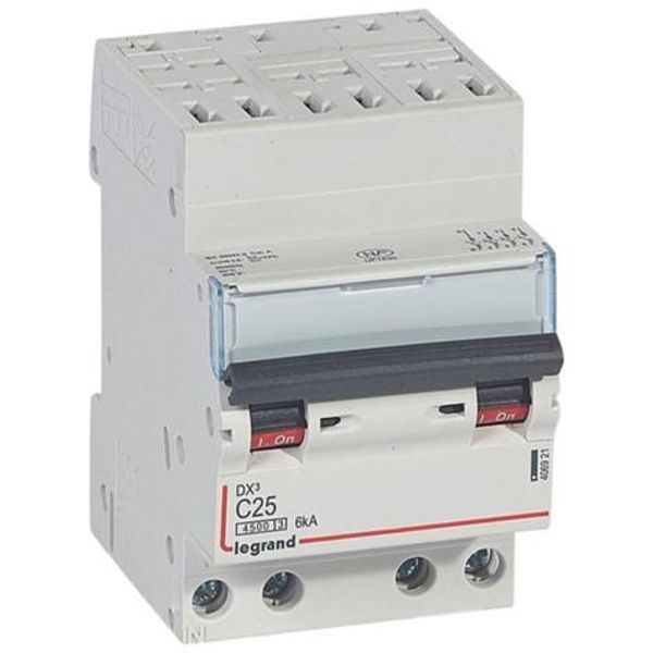 Circuit breaker DX³4500 6kA high inlet via automatic terminals low outlet screw terminals - four-pole 400V~ 25A curve C - 3 modules image 1