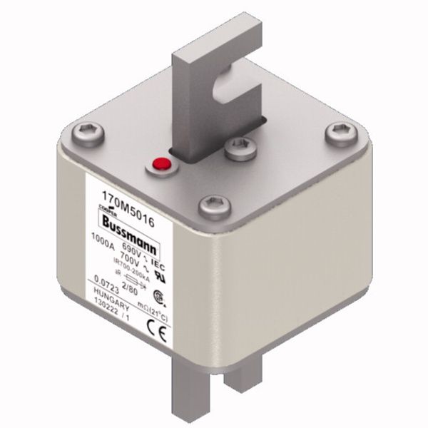 Fuse-link, high speed, 1000 A, AC 690 V, DIN 2, 61 x 61 x 108 mm, aR, DIN, IEC, single indicator, 80 mm centres image 2