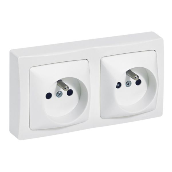 Double horizontal or vertical socket outlet with earth Surface-mounted switchgear - white image 1