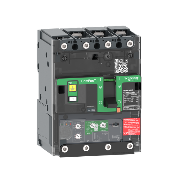 Circuit breaker, ComPacT NSXm 160N, 50kA/415VAC, 3 poles, MicroLogic 4.1 trip unit 160A, lugs/busbars image 4