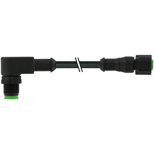 M12 male 90° / M12 female 0° A-cod. V4A FEP 5xAWG22 bk 0.6m image 1