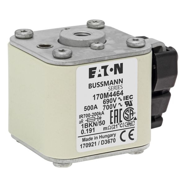 Fuse-link, high speed, 500 A, AC 690 V, size 1, 53 x 69 x 51 mm, aR, IEC, UL, type K indicator, flush end, M8 image 18