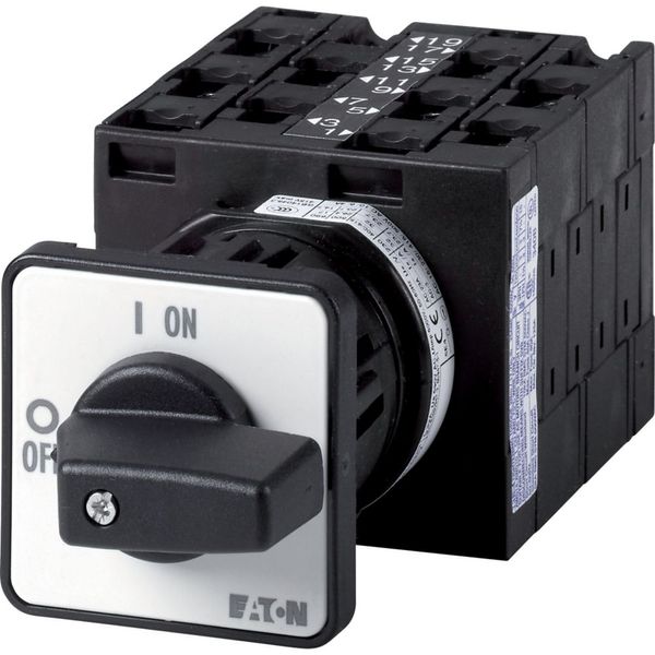 On-Off switch, T3, 32 A, rear mounting, 5 contact unit(s), 10-pole, with black thumb grip and front plate image 1