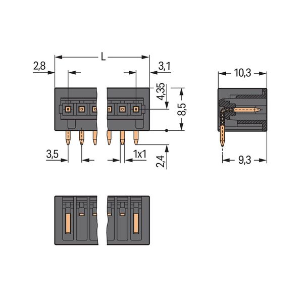 THR male header 1.0 x 1.0 mm solder pin angled black image 2