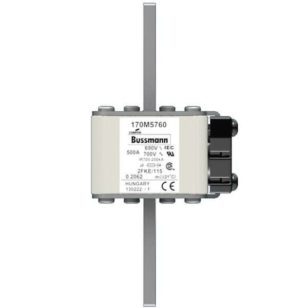 Fuse-link, high speed, 500 A, AC 690 V, size 2, 61 x 77 x 135 mm, aR, IEC, UL, single indicator image 1