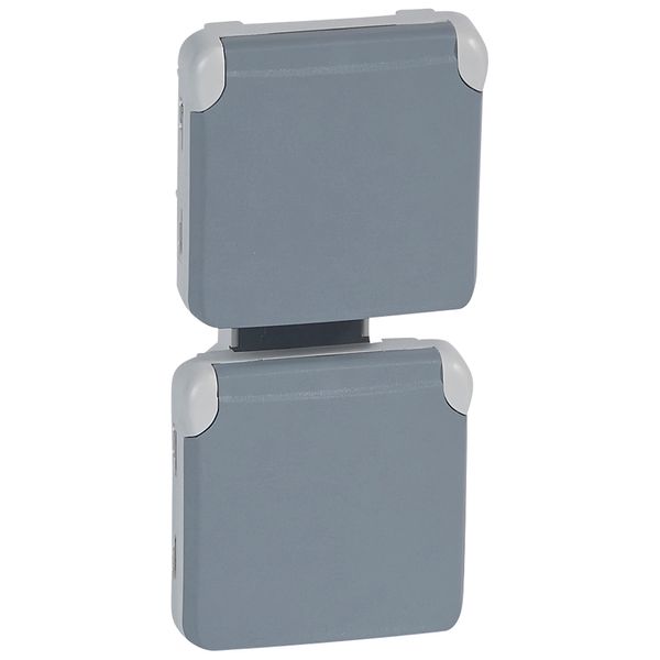 Socket outlet prewired Plexo IP 55-German std-2x2P+E vertical-modular-grey image 1