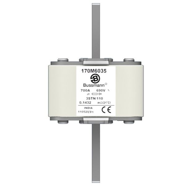 Fuse-link, high speed, 700 A, AC 690 V, size 3, 76 x 90 x 141 mm, aR, IEC, single indicator image 1