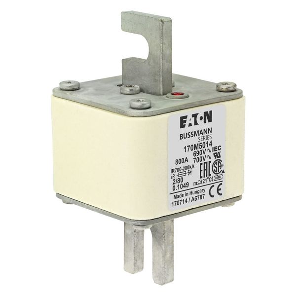 Fuse-link, high speed, 800 A, AC 690 V, DIN 2, 61 x 61 x 108 mm, aR, DIN, IEC, single indicator, 80 mm centres image 8