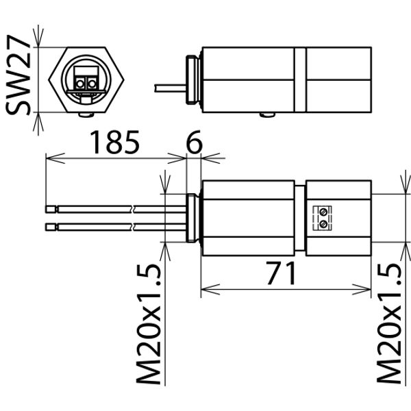 Surge arrester DEHNpipe Ex (i) with M20x1.5 female and male thread image 2