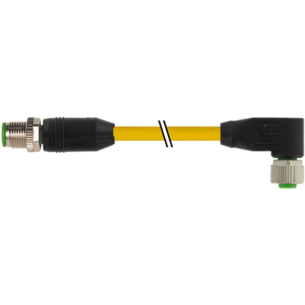 M12 male 0° / M12 female 90° A-cod. TPE 4x18AWG ye UL/CSA. ITC/PLTC 8m image 1