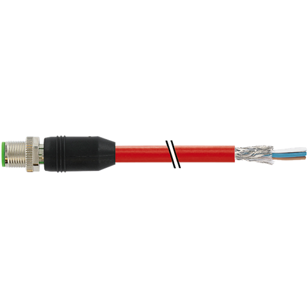 M12 male 0° D-cod. with cable PUR 1x4xAWG22 shielded rd+drag-ch 15m image 1