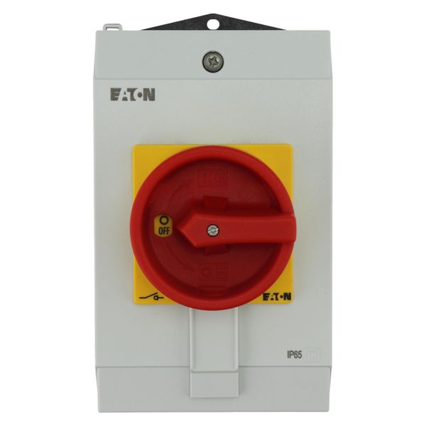 Main switch, P1, 40 A, surface mounting, 3 pole + N, Emergency switching off function, With red rotary handle and yellow locking ring, Lockable in the image 12