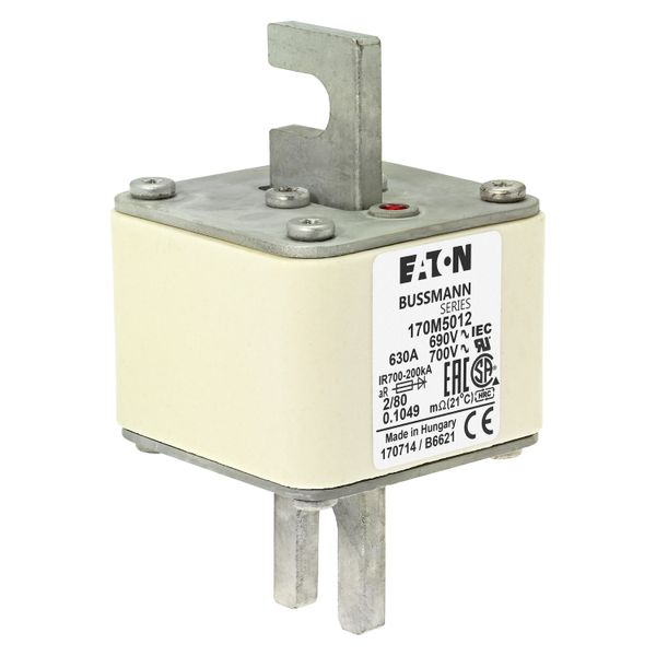 Fuse-link, high speed, 630 A, AC 690 V, DIN 2, 61 x 61 x 108 mm, aR, DIN, IEC, single indicator, 80 mm centres image 10