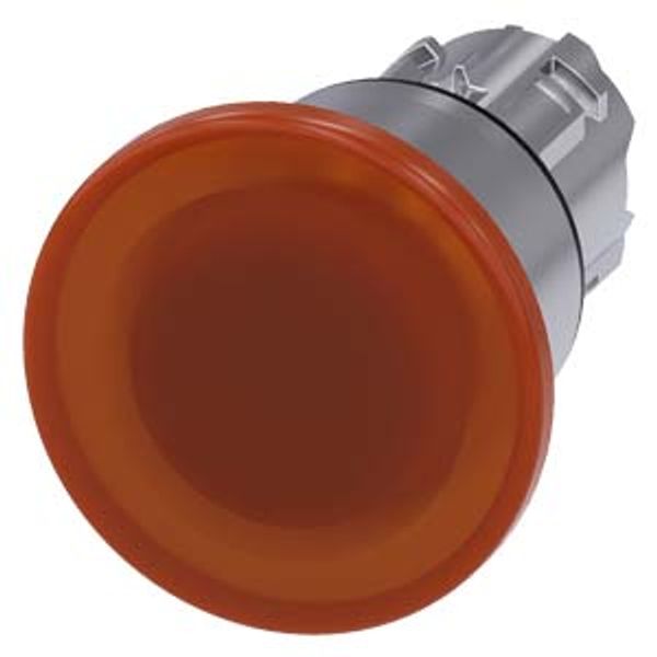 Illuminated mushroom pushbutton, 22 mm, round, metal, shiny, amber, 40 mm, latching, pull-to-unlatch mechanism,  3SU1051-1BA00-0AA0-Z Y15 image 1