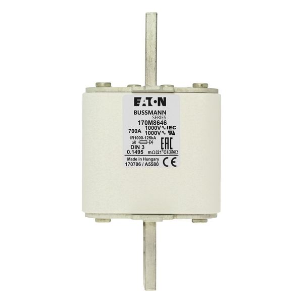 Fuse-link, high speed, 700 A, AC 1000 V, DIN 3, 90 x 75 x 150 mm, aR, DIN, IEC, single indicator image 15