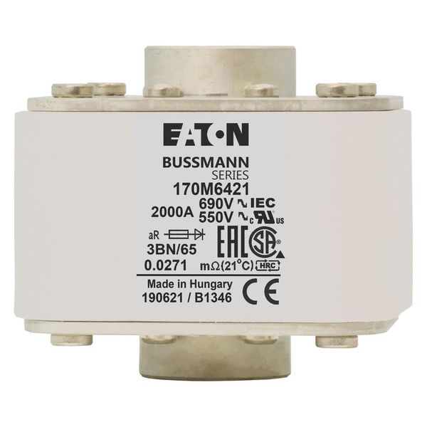 Fuse-link, high speed, 2000 A, AC 550 V, size 3, 76 x 92 x 53 mm, aR, IEC, UL, single indicator image 4