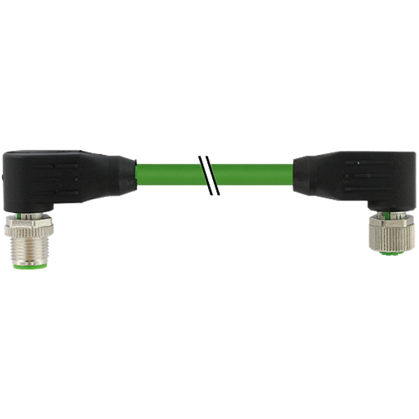 M12 male 90°/M12 fem. 90° A PUR 4x0.5+2x0.25 shielded gn+dragch 15m image 1