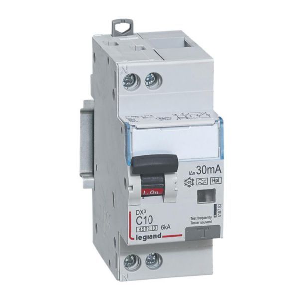 Differential circuit breaker DX³4500 high inlet and low outlet screw U+N 230V~ - 10A type F 30mA - curve C - 2 modules image 1