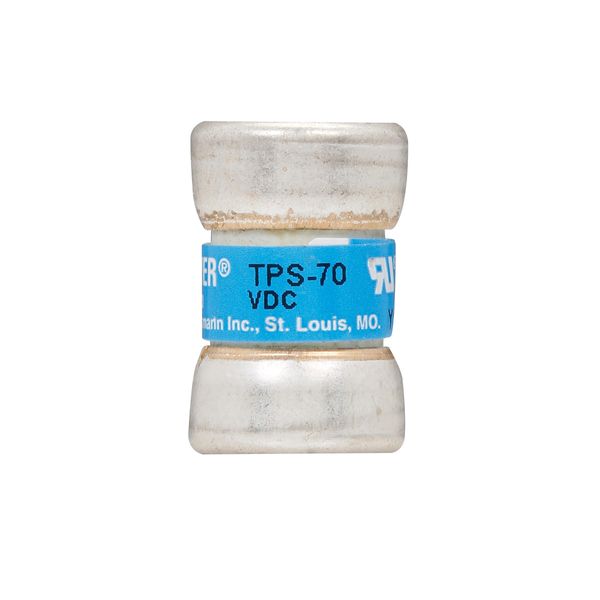 Eaton Bussmann series TPS telecommunication fuse, 170 Vdc, 60A, 100 kAIC, Non Indicating, Current-limiting, Non-indicating, Ferrule end X ferrule end, Glass melamine tube, Silver-plated brass ferrules image 2