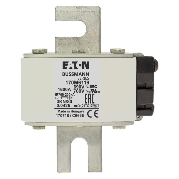 Fuse-link, high speed, 1600 A, AC 690 V, DIN 3, 76 x 92 x 109 mm, aR, DIN, IEC, single indicator image 15