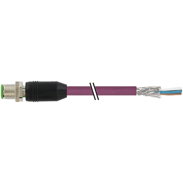 M12 male 0° B-cod. with cable PUR AWG24+22 shielded vt+drag-ch 7m image 1