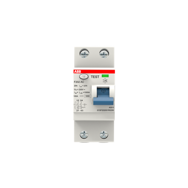 F202 AC-25/0.01 Residual Current Circuit Breaker 2P AC type 10 mA image 1