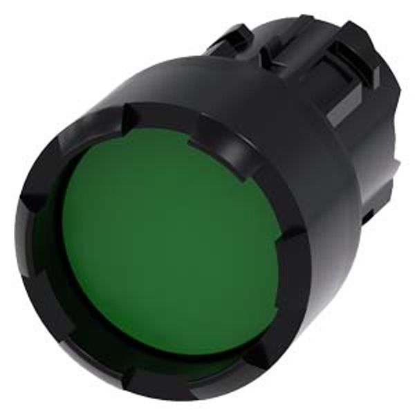 Pushbutton, 22 mm, round, plastic, green, Front ring, high, castellated momentary contact type, Z=100-unit packaging image 1