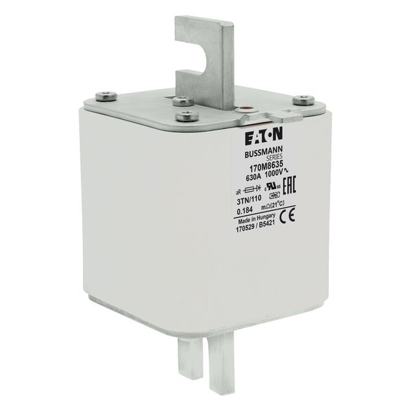 Fuse-link, high speed, 630 A, AC 1000 V, DIN 3, 74 x 90 x 139 mm, aR, DIN, IEC, single indicator image 12