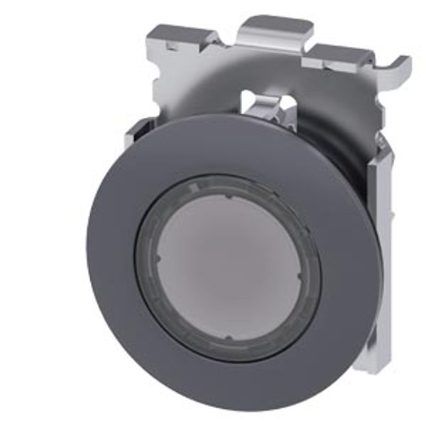 Illuminated pushbutton, 30 mm, round, Metal, matte, clear, front ring for flush installation,  3SU1061-0JA70-0AA0-Z Y11 image 1