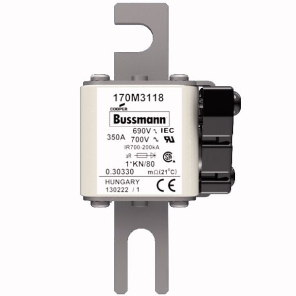 Fuse-link, high speed, 350 A, AC 690 V, compact DIN 1, 45 x 59 x 104 mm, aR, DIN, IEC, single indicator image 1