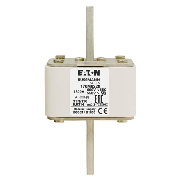 Fuse-link, high speed, 1800 A, AC 600 V, DIN 3, 76 x 90 x 139 mm, aR, DIN, IEC, type T indicator image 10