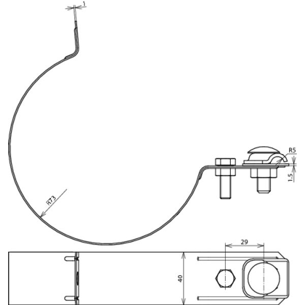 Downpipe clamp D 100mm  Cu-St/tZn bimetallic with clamping frame 6-10m image 2