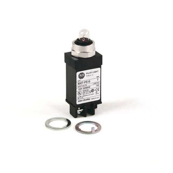 Allen-Bradley, 800T-PST16A, 800T Small Pilot Light, Amber, Transformer, Push-to-Test, 120V AC 50/60 Hz image 1