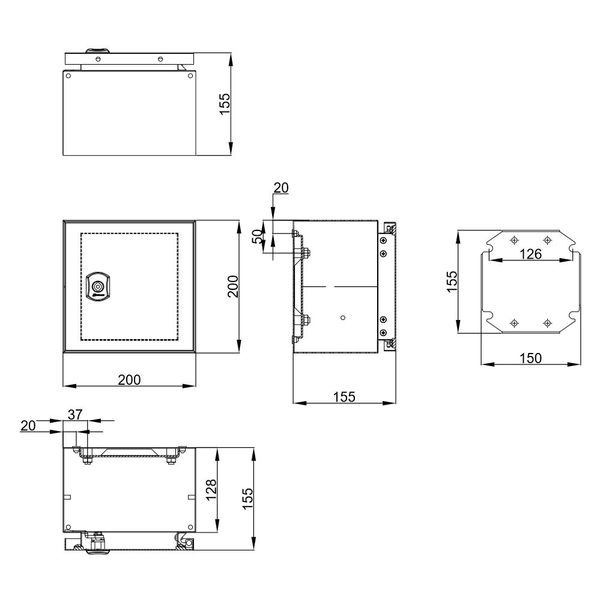 Wall-mounted enclosure 1 door IP65 H=200 W=200 D=155 mm image 5